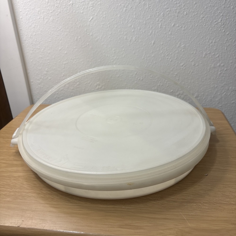 VTG Tupperware Round Pie Carrier Saver Lid White Translucent 224-9, 405-2, 406-6